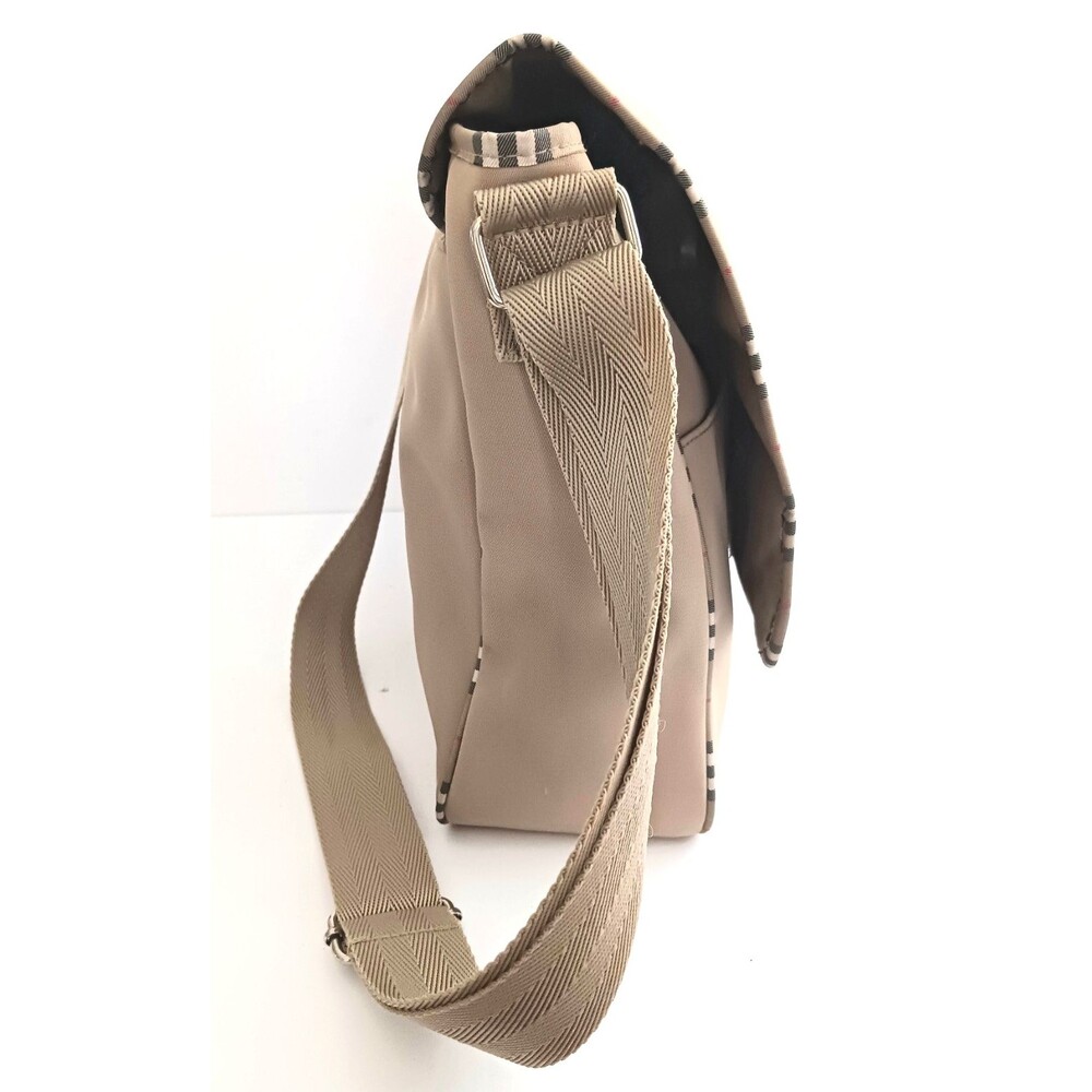 Burberry Fragrance Khaki Nylon Lg Messenger Bag Nova Check Piping Trim Adj Strap - Picture 7 of 16